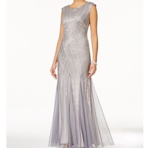 Adrianna Papell Beaded Mermaid Silver Grey Chiffon Gown Size 16